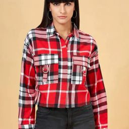 SF Jeans by Pantaloons Urban Red Cotton Chequered Crop Shirt-image-104