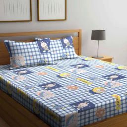 Klotthe Blue 300 TC Polycotton Double Elastic Bedsheet with 2 Pillow Covers-image-83