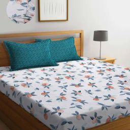 Klotthe Blue 300 TC Polycotton Double Elastic Bedsheet with 2 Pillow Covers-image-84