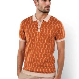 Celio* Brown Cotton Regular Fit Printed Polo T-Shirts-image-48