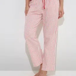 Wunderlove by Westside Red Striped High-Rise Cotton Lounge Pants-image-99
