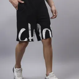 Bewakoof Jet Black Relaxed Fit Printed Sports Shorts-image-14