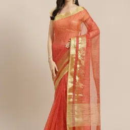 Kalakari India Peach Embroidered Saree With Unstitched Blouse-image-6