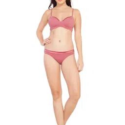 Soie Pink Non Wired Lightly Padded Bra With Bikini Panty-44