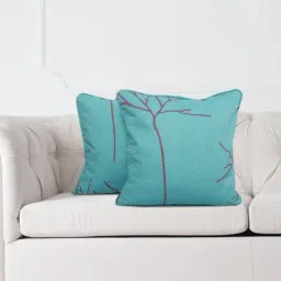 SWAYAM Set of 2 Printed 200 TC Pure Cotton Blue Floral Cushion Cover-11