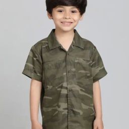 Tales & Stories Boys Olive Cotton Camouflage Shirt-picture-15