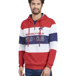 Beverly Hills Polo Club Red & White Cotton Regular Fit Colour Block Hooded Sweatshirt-11