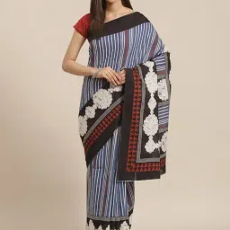 Kalakari India Blue Cotton Striped Saree With Unstitched Blouse-picture-45