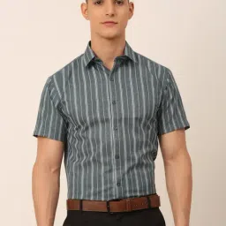 Jainish Grey Regular Fit Striped Shirt-image-96