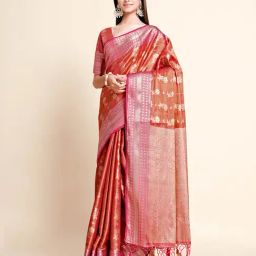 Mimosa Maroon Floral Print Art Silk Kanjivaram Saree With Blouse-image-53