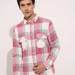 7 Alt by Pantaloons Pink Slim Fit Checks Shirts-image-96