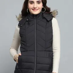 Monte Carlo Women's Black Solid Detachable Hood Sleeveless Jacket-picture-5