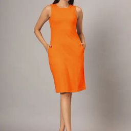 BRINNS Orange Cotton Solid Bodycon Dress-picture-44