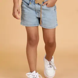 Tales And Stories Girls Light Blue Washed Shorts-image-5
