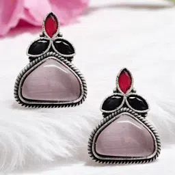 OOMPH Pink Floral Studs Earrings-image-79