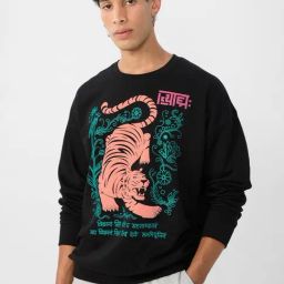 The Souled Store Black Loose Fit Printed Sweatshirt-image-83