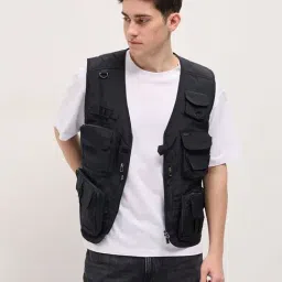 The Bear House Black Nylon Regular Fit Solid Casual Jacket-image-70