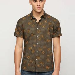 Pepe Jeans Olive Cotton Regular Fit Printed Shirt-image-116