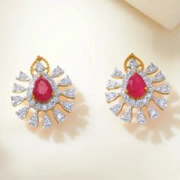 P.N.Gadgil Jewellers 14KT BSI Hallmarked Yellow Gold Pink Stud Earring for Women-image-18