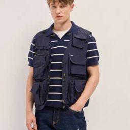 The Bear House Blue Nylon Regular Fit Solid Casual Jacket-image-39
