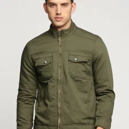 SHOWOFF Olive Cotton Slim Fit Jacket-image-38