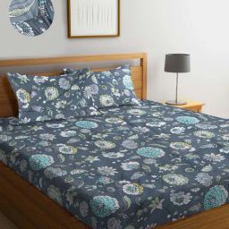 Klotthe Grey 300 TC Polycotton Double Elastic Bedsheet with 2 Pillow Covers-45