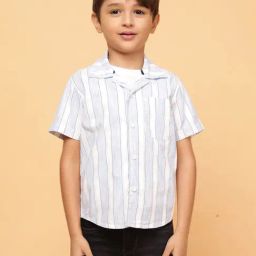 Tales & Stories Boys Sky Blue Cotton Striped Shirt-image-88