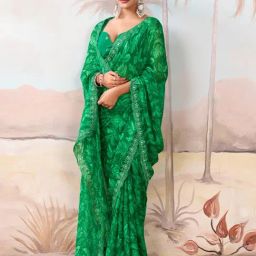Saree Mall Green Chiffon Embellished Saree with Blouse Piece-picture-8