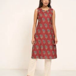 Rangmanch By Pantaloons Maroon Cotton Regular Fit Printed Kurta-image-77