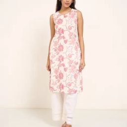 Rangmanch By Pantaloons Pink Cotton Regular Fit Printed Kurta-image-78