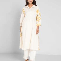 Rangmanch By Pantaloons Buff Yellow Cotton Regular Fit Printed Kurta-18