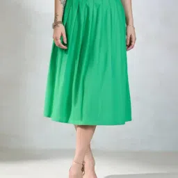 VIRGIO Green Flared Fit Solid Skirt-picture-38