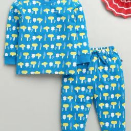 Bumzee Boys Blue Cotton Graphic T-Shirt with Pyjama-image-86