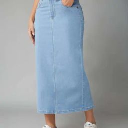 Dolce Crudo Blue Straight Fit Skirt-picture-37