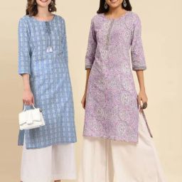 Rangita Purple & Blue Printed Straight Kurti - Pack of 2-image-34