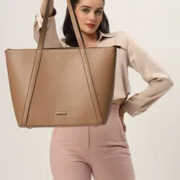 THE GUSTO Beige Solid Medium Tote Handbag-image-70