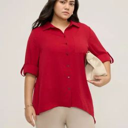 Gia by Westside Red Crinkle Asymmetrical Shirt-image-93