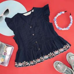 Akkriti by Pantaloons Kids Navy Cotton Embroidered Top-image-33