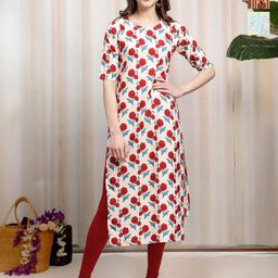 HERE&NOW Selection Of 3 Floral Printed Round Neck Straight Kurta-image-84