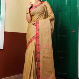 Unnati Silks Beige Cotton Woven Saree With Unstitched Blouse-image-22