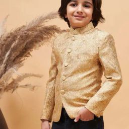 VASTRAMAY Boys Rose Gold Self Full Sleeves Indowestern-38