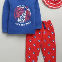 Bumzee Boys Royal Blue & Red Cotton Printed T-Shirt with Pyjama-image-64