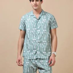 Bushirt Russian Green Regular Fit Printed Co-Ord Set-picture-31