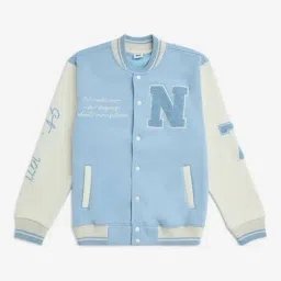 Y&F Kids by Westside Light Blue Text Design Cotton-Blend Varsity Jacket-picture-6