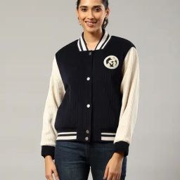 Label Ritu Kumar Navy & Cream Logo Print Bomber Jacket-39