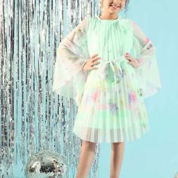 Peppermint Kids Sea Green Net Flared Fit 1 Dress-image-0
