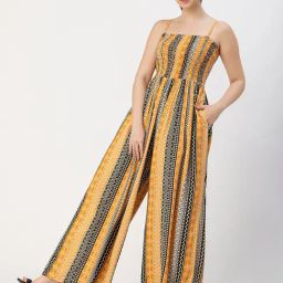 Moomaya Yellow & Green Printed Jumpsuit-40