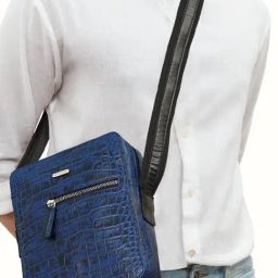 Hidesign Blue Textured Medium Cross Body Bag-12