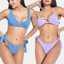 Secrets By ZeroKaata Blue & Purple Plain Swimwear Bikini-image-66