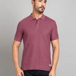 Royal Enfield Pink Cotton Blend Regular fit Solid Polo T-Shirt-image-55